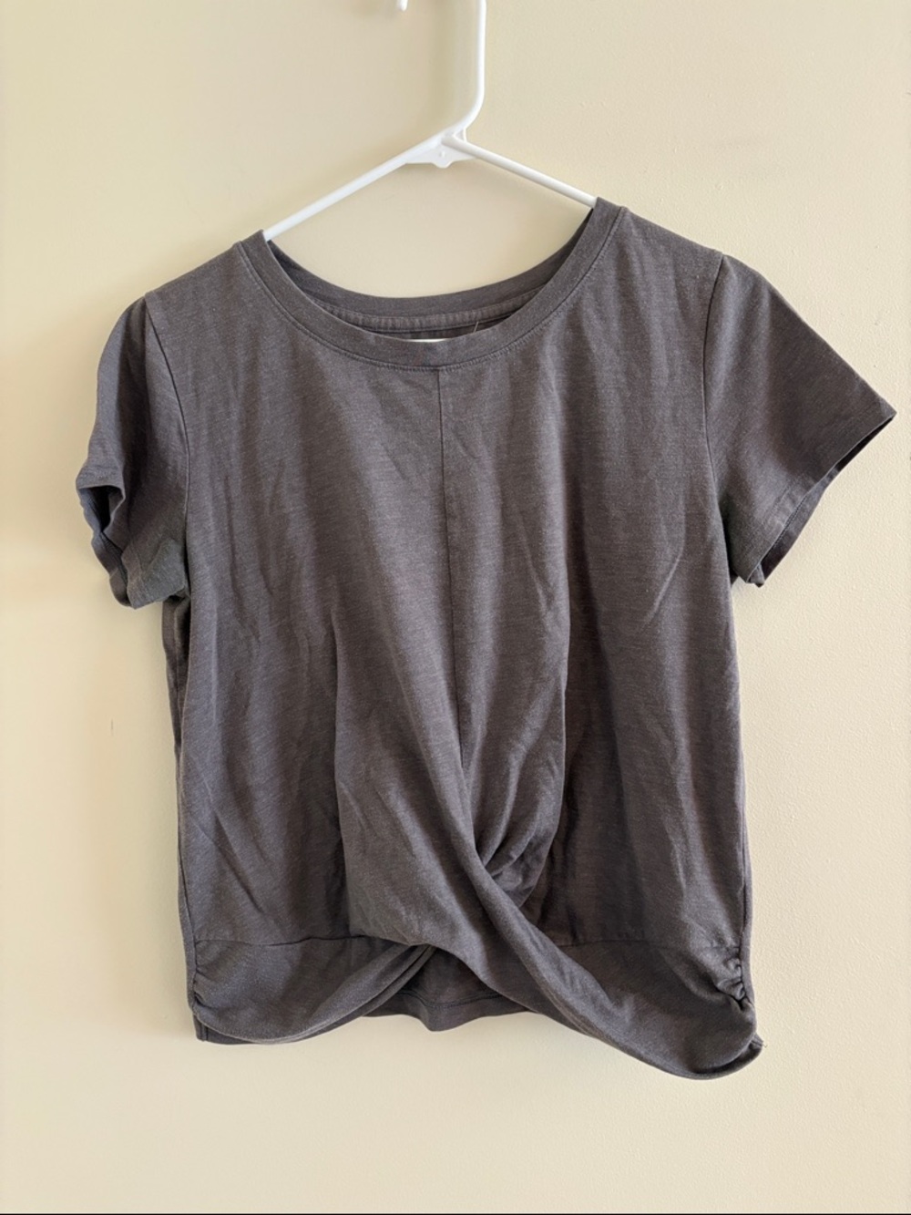 UpWest Women's Twisted Front Short Sleeve Top - Charcoal
